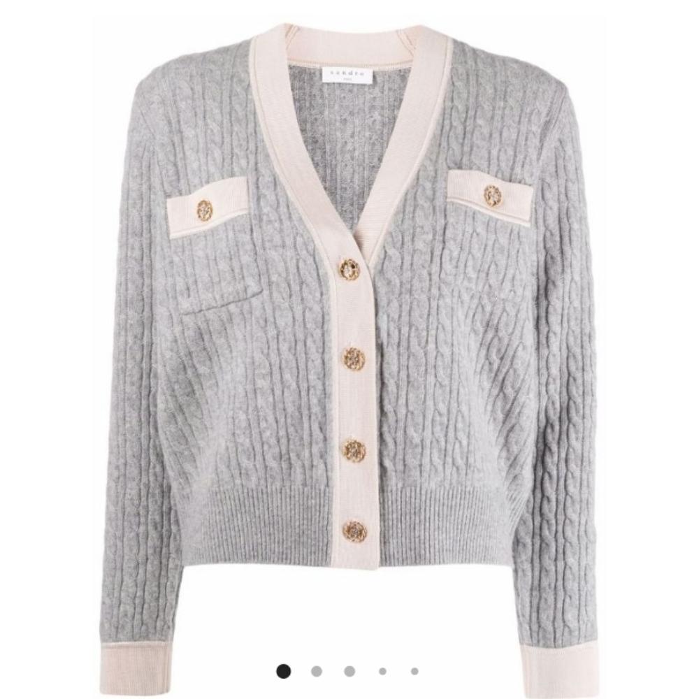 Sandro Gray and Cream Cable Knit Cardigan